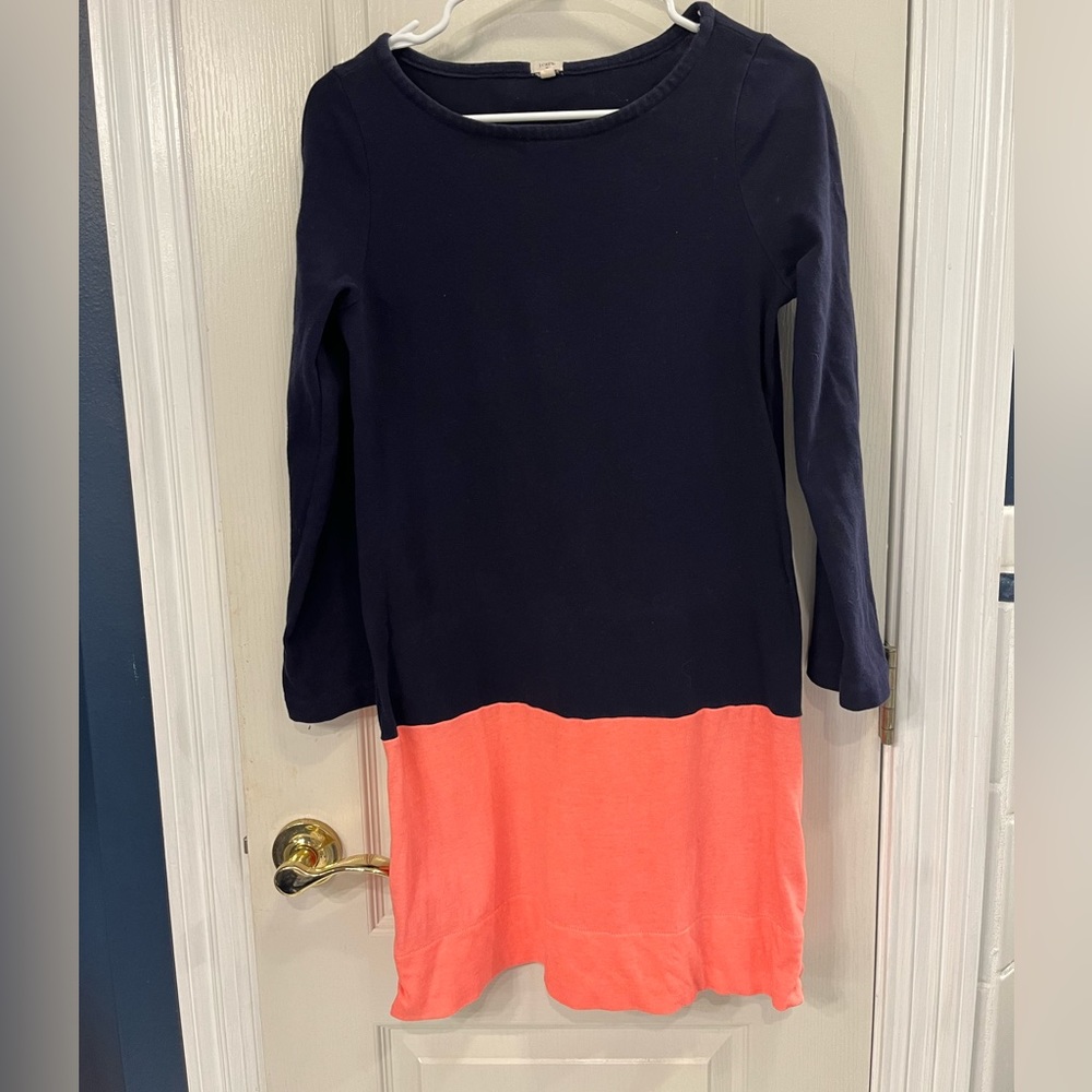 JCrew women’s size XS navy and coral block knit dress.